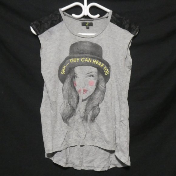 G:21 | medium | Graphic Grey Tank Top With Black Shoulders | NWOT - Picture 1 of 14